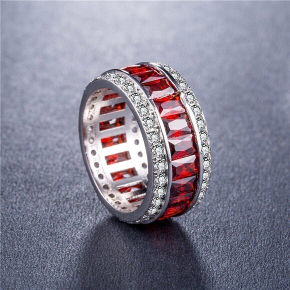 🎁CZ Anillos Re Rectangle Perfect CutCZ BaguetteCrystal UNVN12347 - Picture 4 of 5